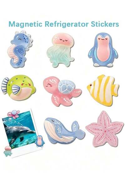 Generic 8 Pcs Ocean Animal Series Magnetic Refrigerator Stickers - 3D Ocean A...