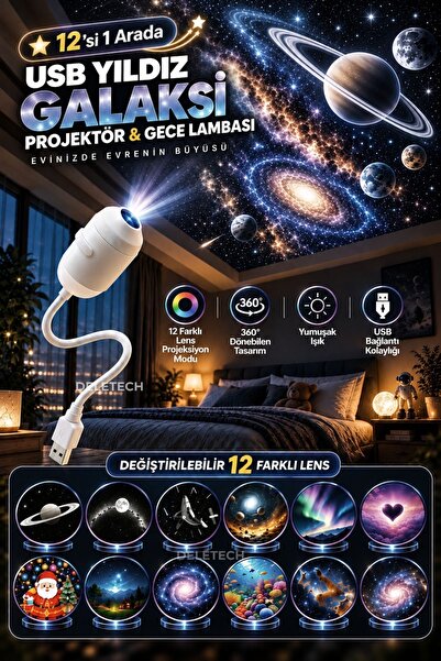 Deletech [11+1] Yıldız Galaksi Projektörü ve Masa Lambası 2’si 1 Arada – 12 F...
