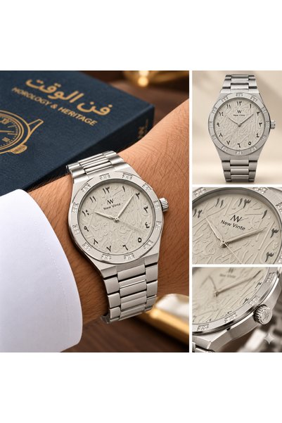 Generic Brand ساعة New Vinte فضية بمينا عربي فاخر LOOSTER TIME