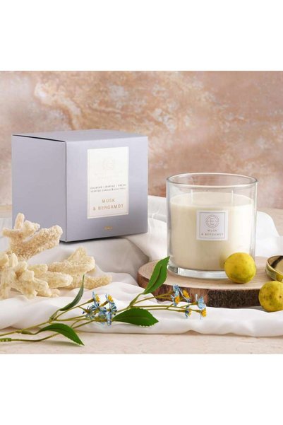 Generic Elegance Musk Bergamot Scented Jar Candle 623gm with Metal Cap - Blue...