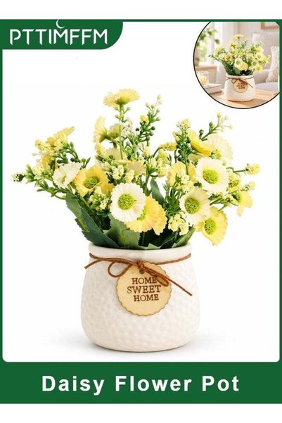 Generic Artificial Daisy Flowers in White Ceramic Pot, Faux Flower Arrangemen...