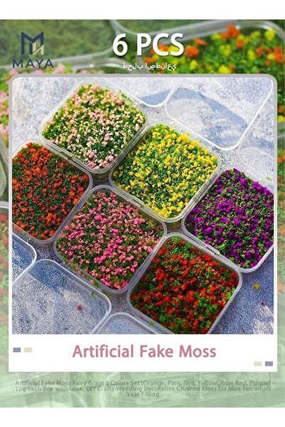 Generic Artificial Fake Moss Fairy Grass 6 Colors Set (Orange, Pink, Red, Yel...