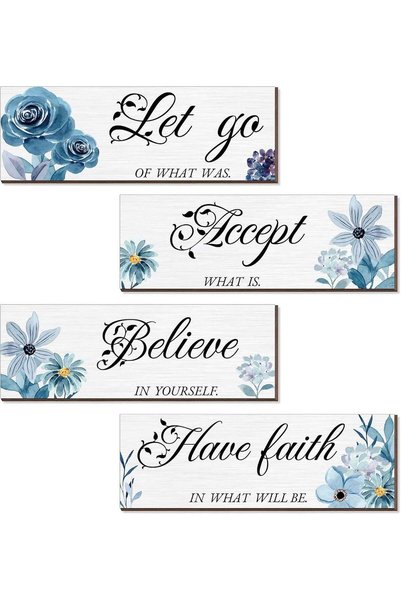Generic ARS 4 Pieces Blue Flower Wall Decor For Bedroom, Accept-Let go-Have f...