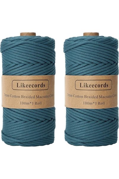 GENERAL Likeecords 2 Pack of Braided Macrame Cotton Cord 3mm x 200m,Macrame R...