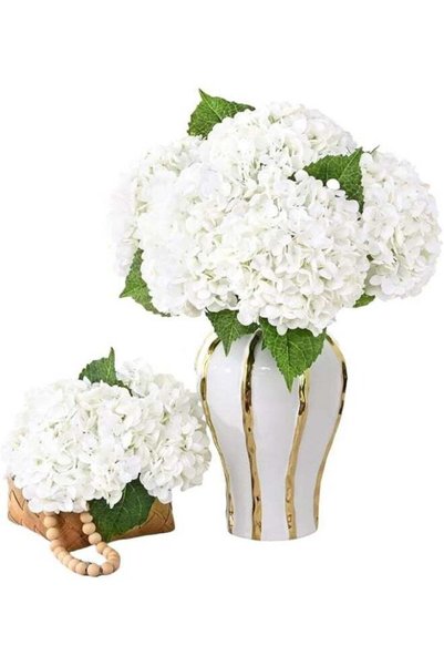 Generic 6 Pcs White Artificial Hydrangea Flower Stems, Silk Faux Floral Bouqu...