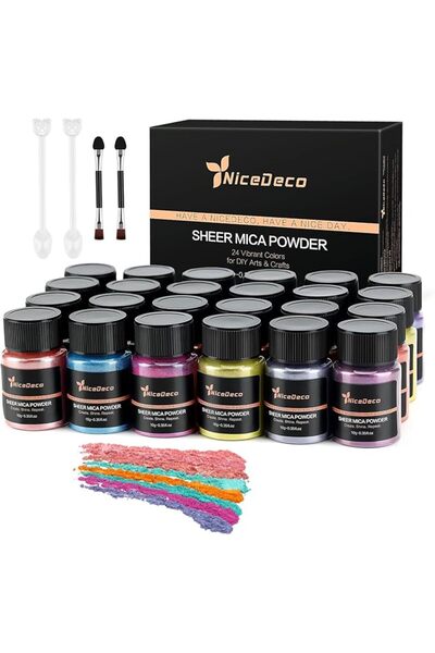 Nicedeco مسحوق الميكا، خالٍ من القسوة، نباتي، 24 لونًا من مسحوق الصبغات الطبي...