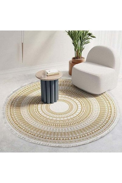 Generic Decorative Round Cotton Area Rug | 3ft Mandala Design with Tassels, W...