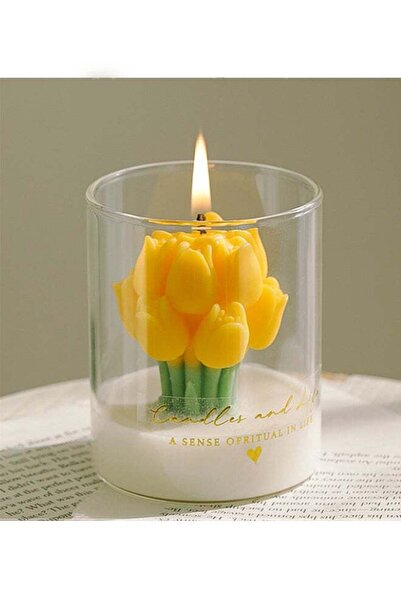Generic Yellow Tulip Cup Wax Scented Candle - Chamomile Fragrance, Natural So...