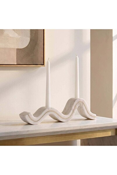 Generic Atrium Marble Taper Candle Holder with Brass Inlay 37x5x10cm - White ...
