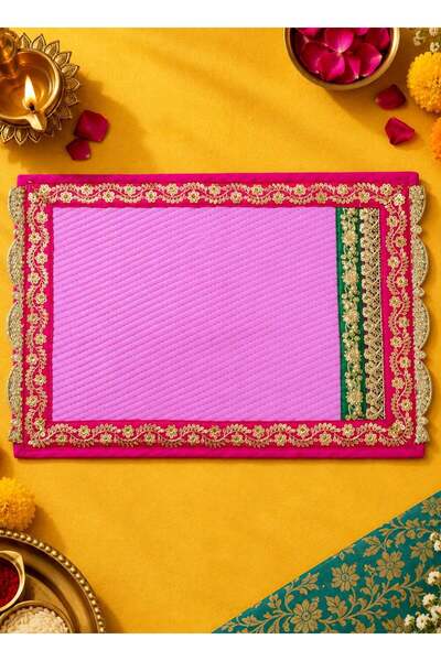 Generic Madhoor Gota Patti Decorative Pooja Mat Pink for Pooja, Deity Idol Pl...
