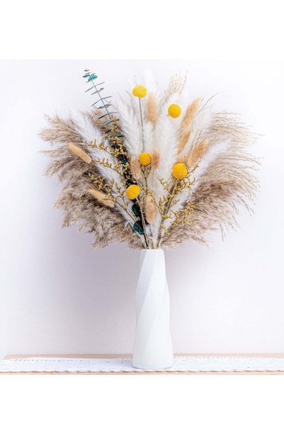Generic Mericka - 42 pcs Dried Pampas Grass with White vase , Boho Home Decor...
