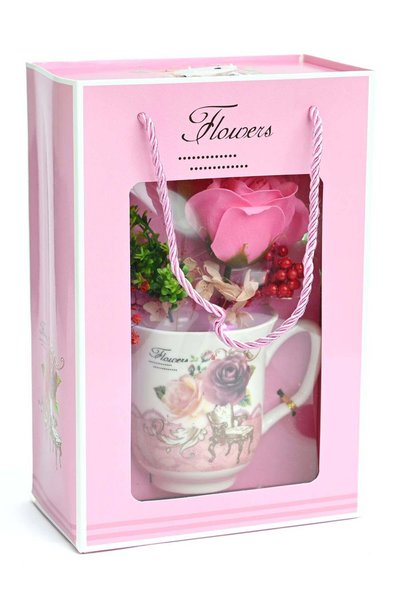 Generic Artificial Flower Mug with Lights Gift Box/ Beautiful Pink Mud With F...