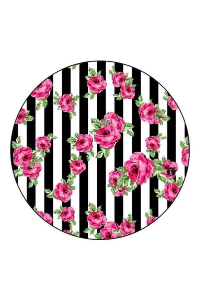 Generic Rose Printed Wooden Fridge Magnet White/Black/Pink 5.5cm