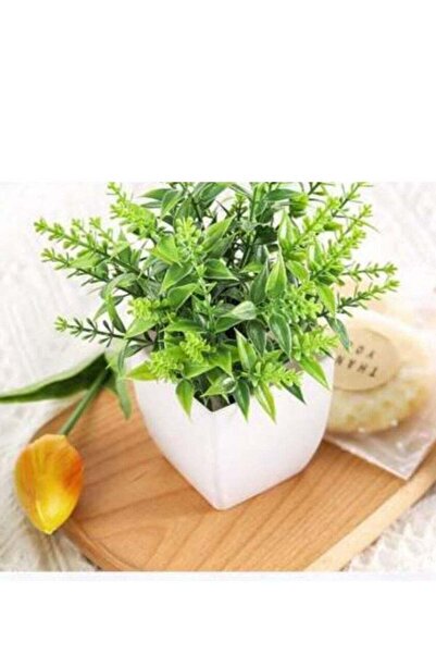 Generic 1 Piece mini Artificial Green Plant With White Pot small - C
