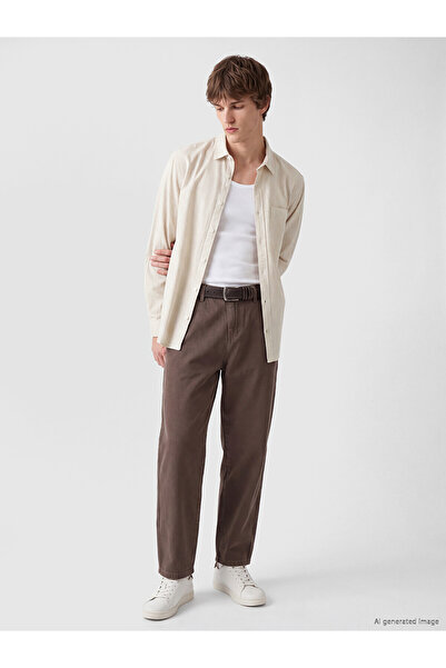LC Waikiki Nevavm with Difference Xside Beige Poplin Striped Standard & Regul...