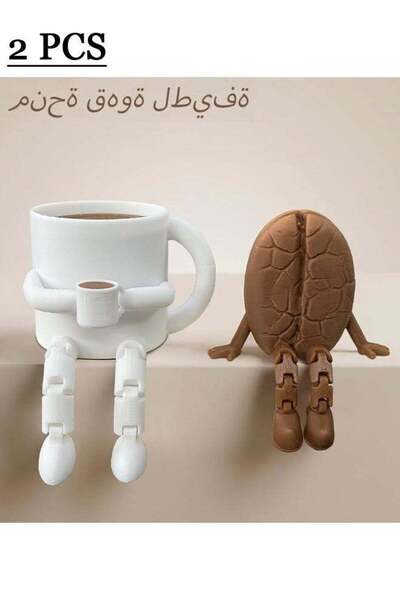 Generic Coffee Bean and Mug Decorative Figurines, 2 Pcs Funny Articulated She...