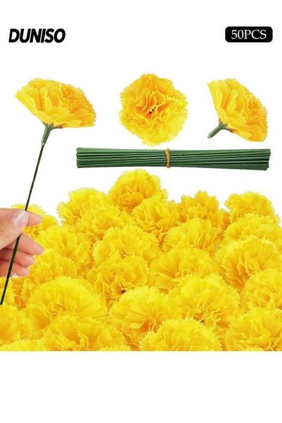 Generic 50 PCS Artificial Marigold Flowers,Simulate Marigolds Flowers with St...