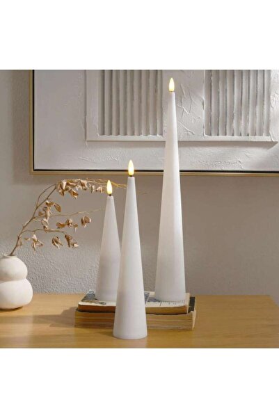 Generic Majestic 3-Piece LED Conical Candle Dia 5.5 x H17.5/25/35cm - White -...