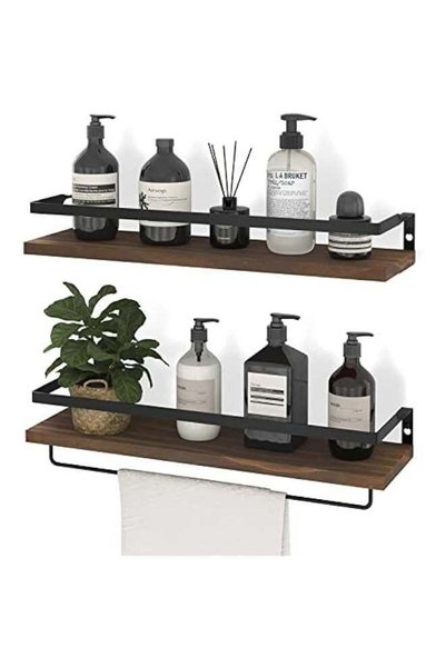 Generic Brown Floating Shelves with Towel Bar, Wall Mounted Storage for Kitch...
