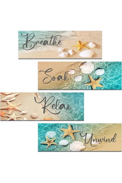 Generic ARS 4 Pcs Beach Bathroom Wall Decor, Sand Shell Starfish Summer Pictu...