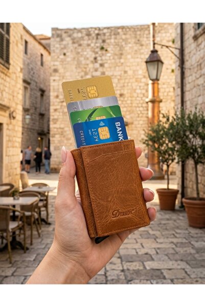 BENOX Crayz Leather Mechanism Unisex Wallet Card Holder
