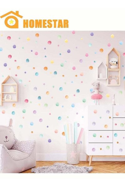 Generic Watercolor Polka Dots Wall Stickers, Colorful Round Wall Decal, Peel ...