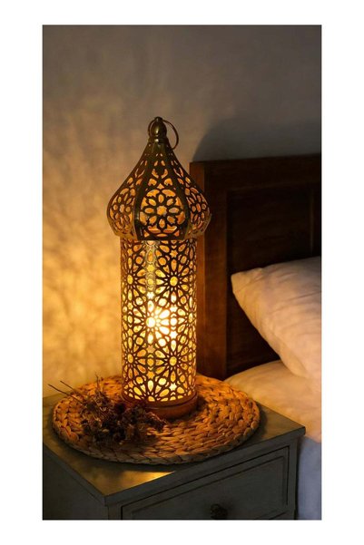Generic Luxury Golden Moroccan Lantern – Intricate Openwork Metal Lamp for Ra...