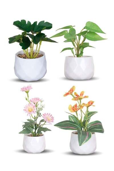 Generic 4 Pieces Mini Artificial Plants Set Artificial Flower Home Decoration...