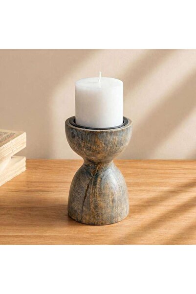 Generic Aeon Mango Wood Pillar Candle Holder 10x10x15cm -White - 112ARX9900034