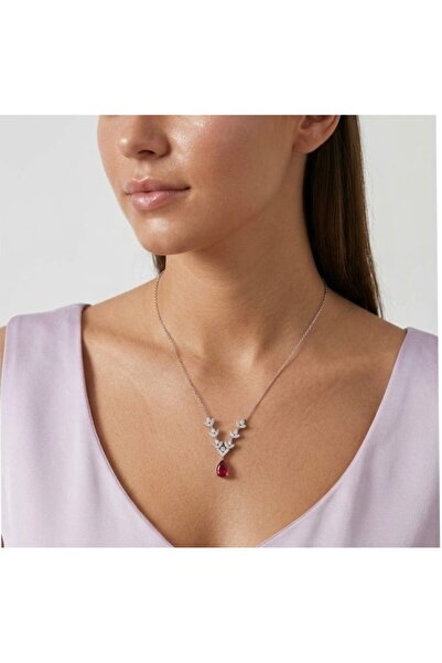 DAMLA PEMBE TAŞLI 925 AYAR GÜMÜŞ KADIN KOLYESİ