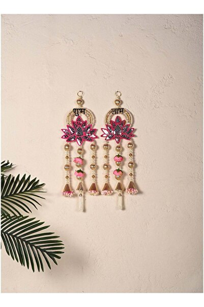 Generic Madhoor Pearl Lotus Shubh Labh Door Hanging Gold-Tone Pink for Diwali...