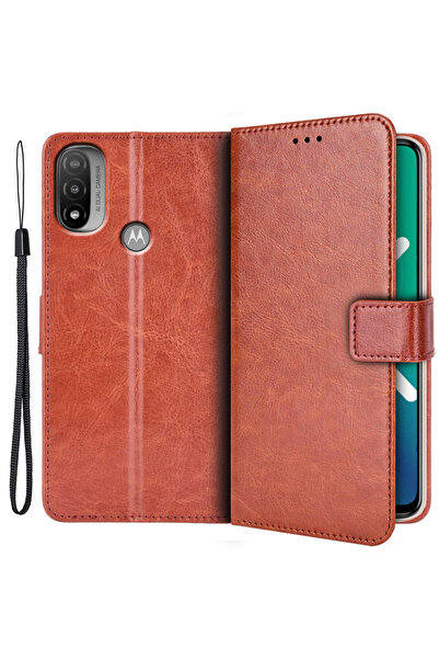 ERBORD Husă tip portofel Crazy Horse pentru Motorola Moto E20/E30/E40, Maro