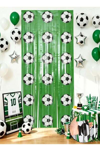 Generic Soccer Birthday Party Decorations Fringe Curtains, Green Soccer Tinse...
