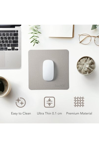SenseAGE Slim Mouse Mat for Home/Office, Portable Mouse Pad for Computer & Laptop, Seamless Clothing, Non-Slip Base, Compatible with Laser and Optical Mouse, 22 x 22cm (Dark Grey (With Logo))