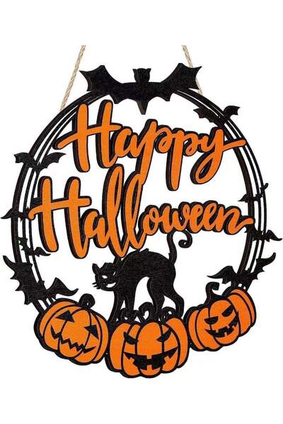 Generic Halloween Decoration Pumpkin Hanging Sign Front Door Hanger Wreath In...