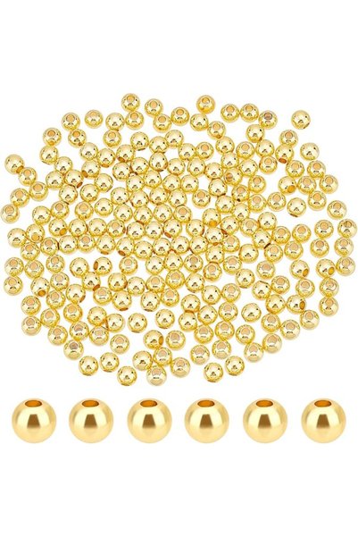 KASTWAVE 400pcs 18K Gold Plated Spacer Beads, Round Metal Ball Beads for DIY ...