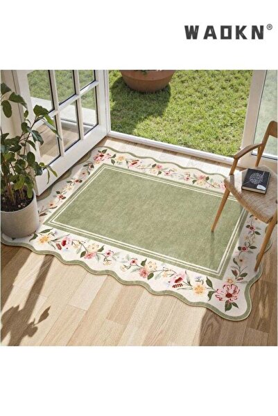 Generic Floral Rug, Green Kitchen Rugs Ultra-Thin Washable Scalloped Bathroom...