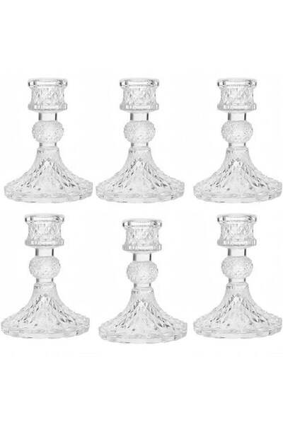 Generic 6-Piece Clear Glass Candlestick Holders, Taper Candle Holders for For...
