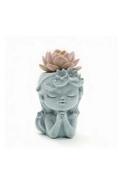 Generic Bonsai Craft Vase Praying Doll Grey Polyresin Decorative Flower Pot E...