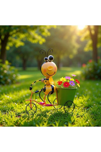 Generic Melita Metal Bee Sitting on Bike With Pot 33x14x35.6cm - Yellow - 223...