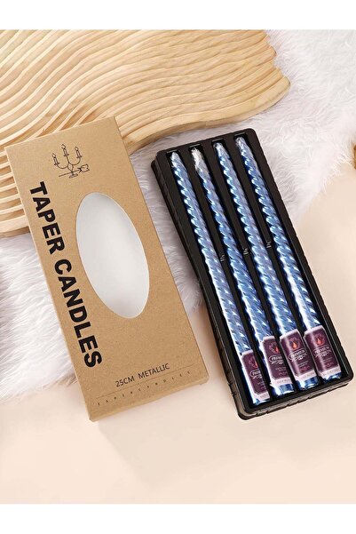 Generic 4pcs Blue Boxed European Style Tapered Metallic Twisted Candles for H...