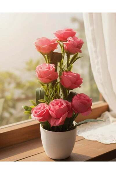 Generic AKDC Artificial Pink Rose - Plastic with Pot, Soft and Realistic Peta...