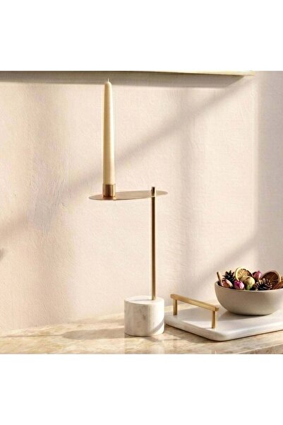 Generic Alabaster Marble Brass Taper Candle Holder - 112OTL9900100