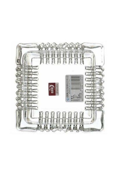 Generic Square Ribbed Ashtray Clear 32 x 25.4cm