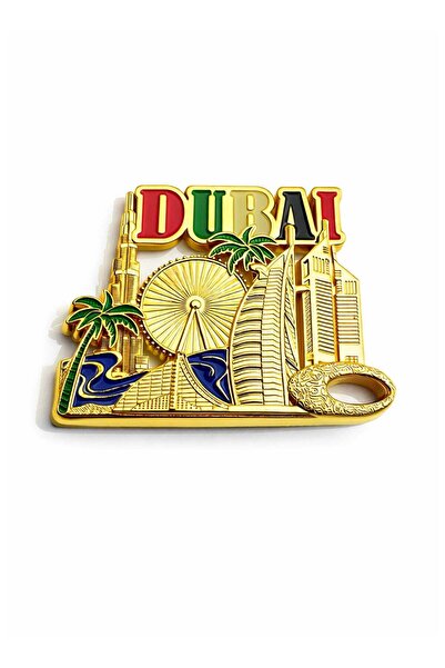 Generic Premium fridge magnet Gold Plated showcasing Dubai landmarks, Burj Kh...