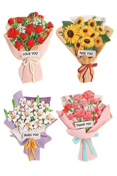 Generic 4 Pack Artificial Flower Fridge Magnets, 3D Embossed Bouquet Decor, S...
