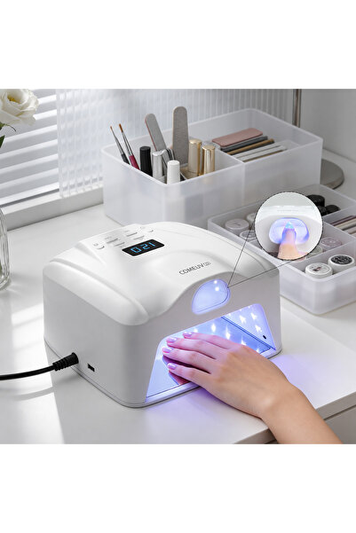 COMEUV L8 Başparmak Kabinli 78 Ledli Dual Tırnak Kurutucu UV Led Lamba Çift Girişli Manikür Pedikür Tırnak Lambası Beyaz