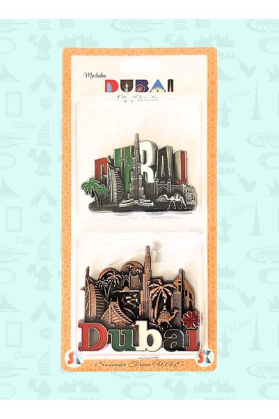 Generic Set of 2 Dubai metal magnets 6×6 cm with vibrant landmark artwork — p...