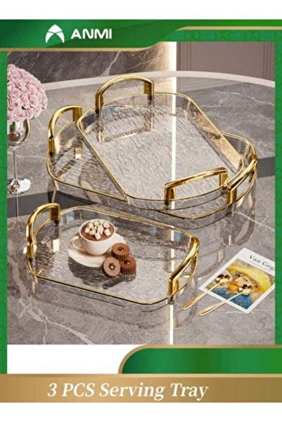 Generic 3 PCS Clear Acrylic Serving Tray with Gold Metal Handles, Decorative ...