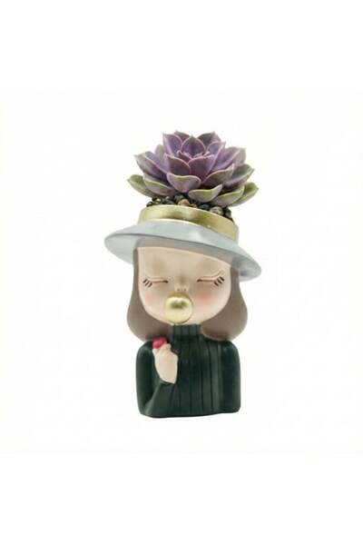 Generic Charming Figurine Heart Green Planter Polyresin Decorative Flower Vas...